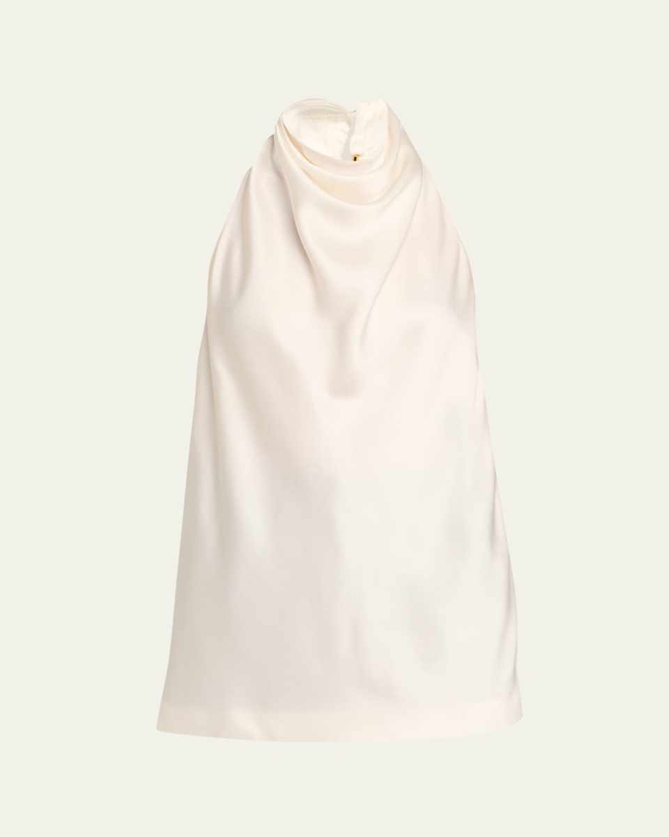 Satin Backless Cowl Halter Top